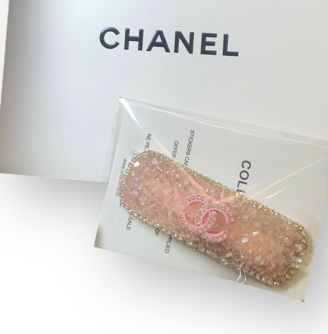 Pink White Crystals & Rhinestone CC Long Oval Hair Clips | Beaute