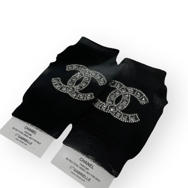 Gabrielle Black Rhinestone Logo Fingerless Gloves | VIP/GWP