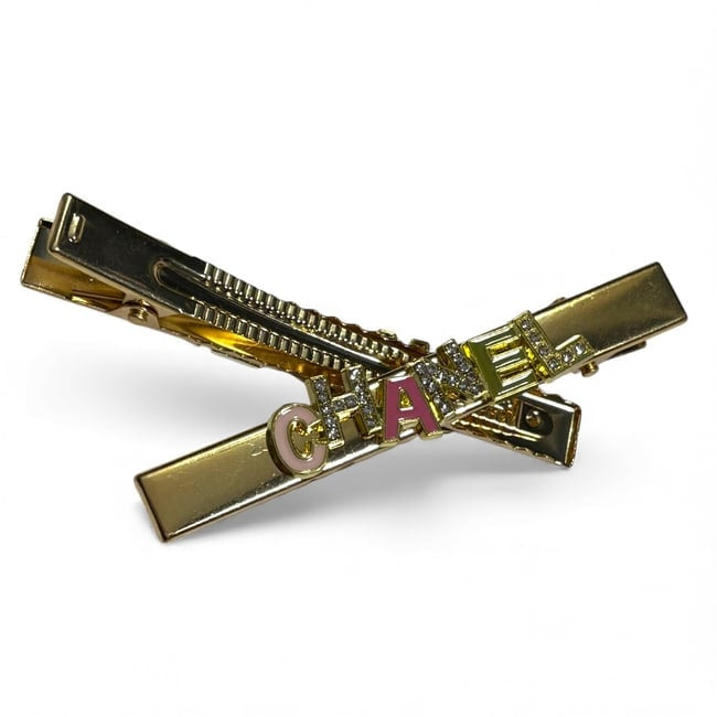 2Pc Gold Colorful Rhinestone Logo Hair Clips | Beaute