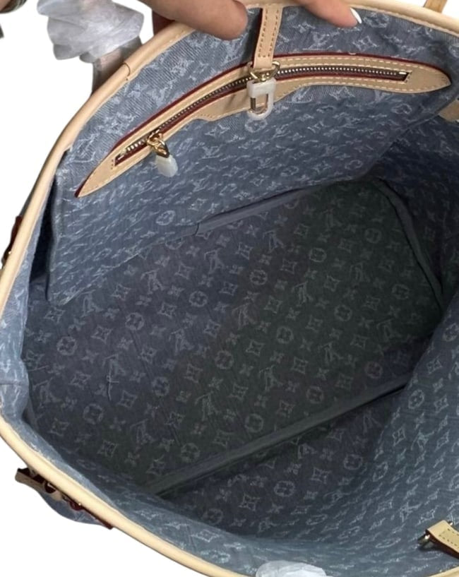 Denim Monogram Gold Neverfull MM Bag, Pouch Tote | VIP/GWP