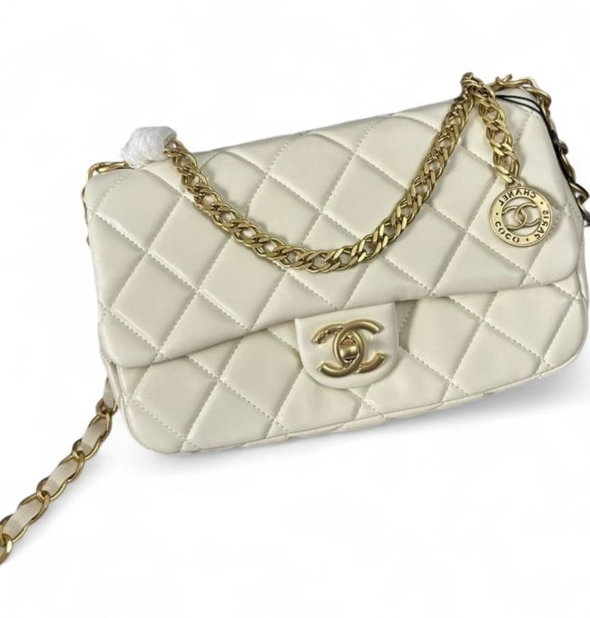 White Quilted Mini Flap Medallion Bag w/ Box | VIP/GWP