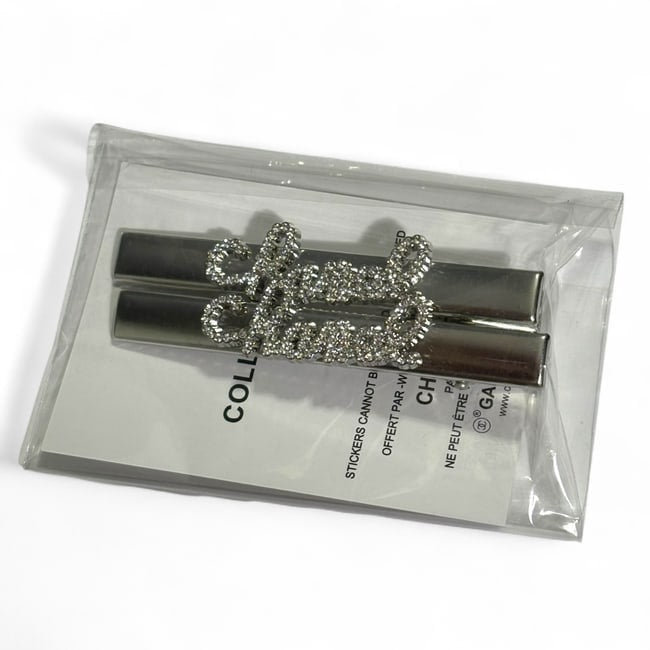 2Pc Large Silver Rhinestone Logo Long Rectangle Hair Clips | Beaute