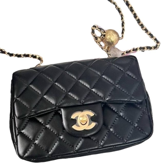 Quilted Black Mini Flap Bag With Gold Ball | VIP/GWP