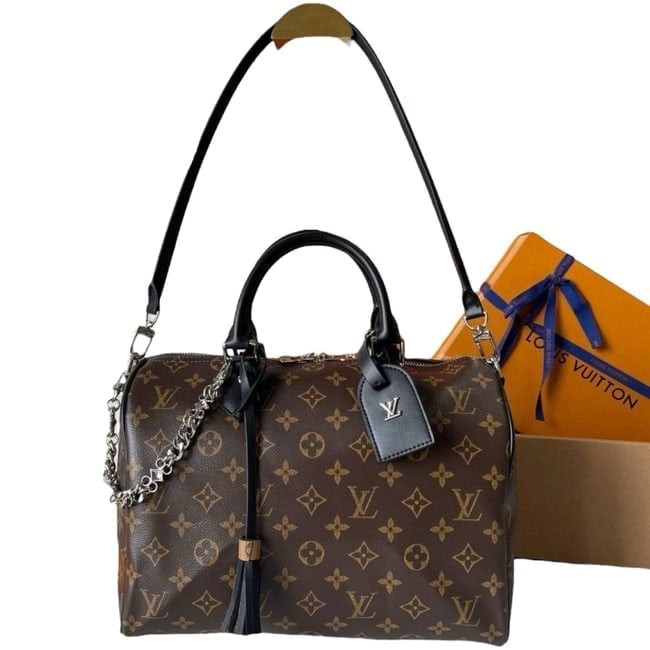 Brown Monogram Black Speedy 30 Bag, Strap | VIP/GWP