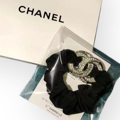 Silver White Rhinestone CC Scrunchy | Beaute