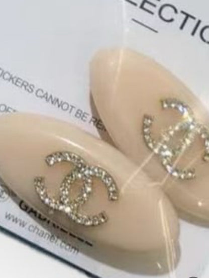 2Pc Cream Rhinestone CC Large Oval Hair Clips | Beaute