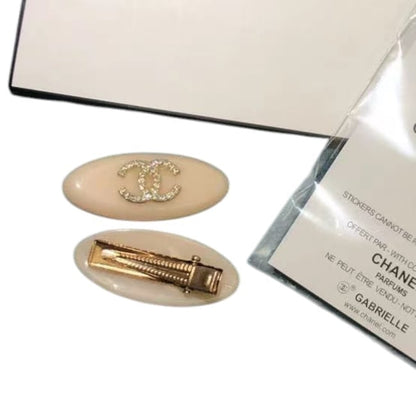 2Pc Cream Rhinestone CC Large Oval Hair Clips | Beaute