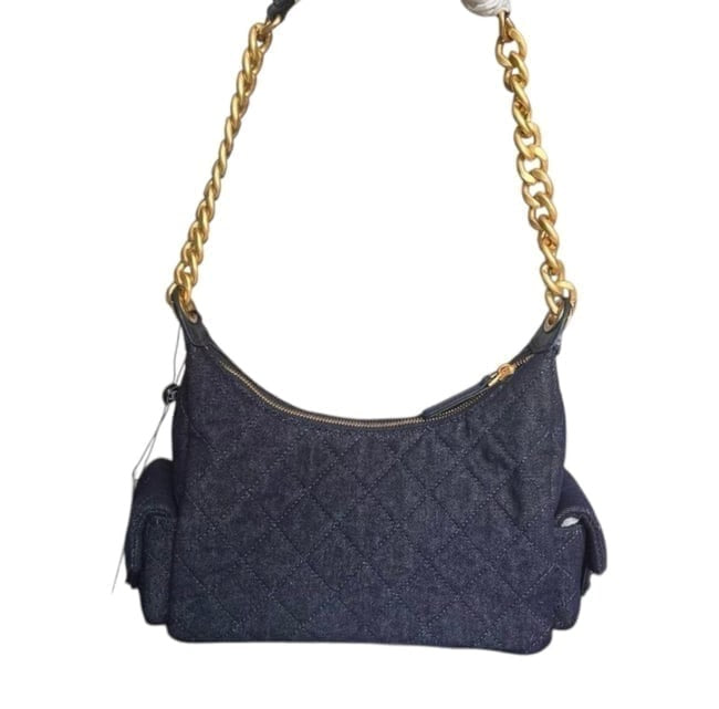 Quilted Dark Blue Denim Gold Hobo Bag | VIP/GWP