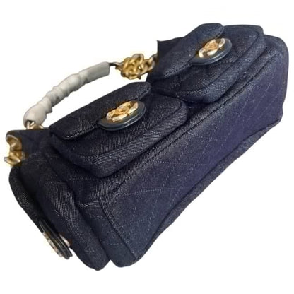 Quilted Dark Blue Denim Gold Hobo Bag | VIP/GWP