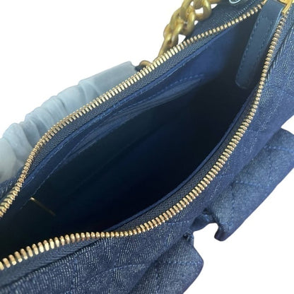 Quilted Dark Blue Denim Gold Hobo Bag | VIP/GWP