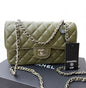 Quilted Olive Green Silver Double Flap Bag | VIP/GWP