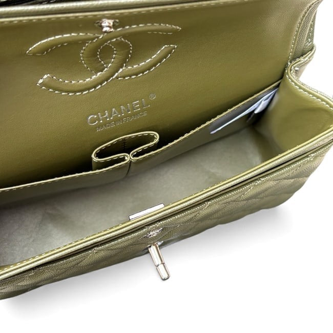 Quilted Olive Green Silver Double Flap Bag | VIP/GWP