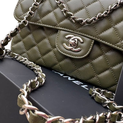 Quilted Olive Green Silver Double Flap Bag | VIP/GWP