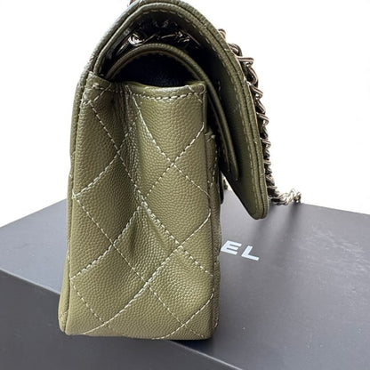 Quilted Olive Green Silver Double Flap Bag | VIP/GWP