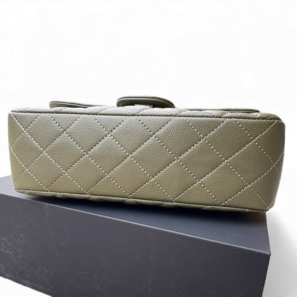 Quilted Olive Green Silver Double Flap Bag | VIP/GWP