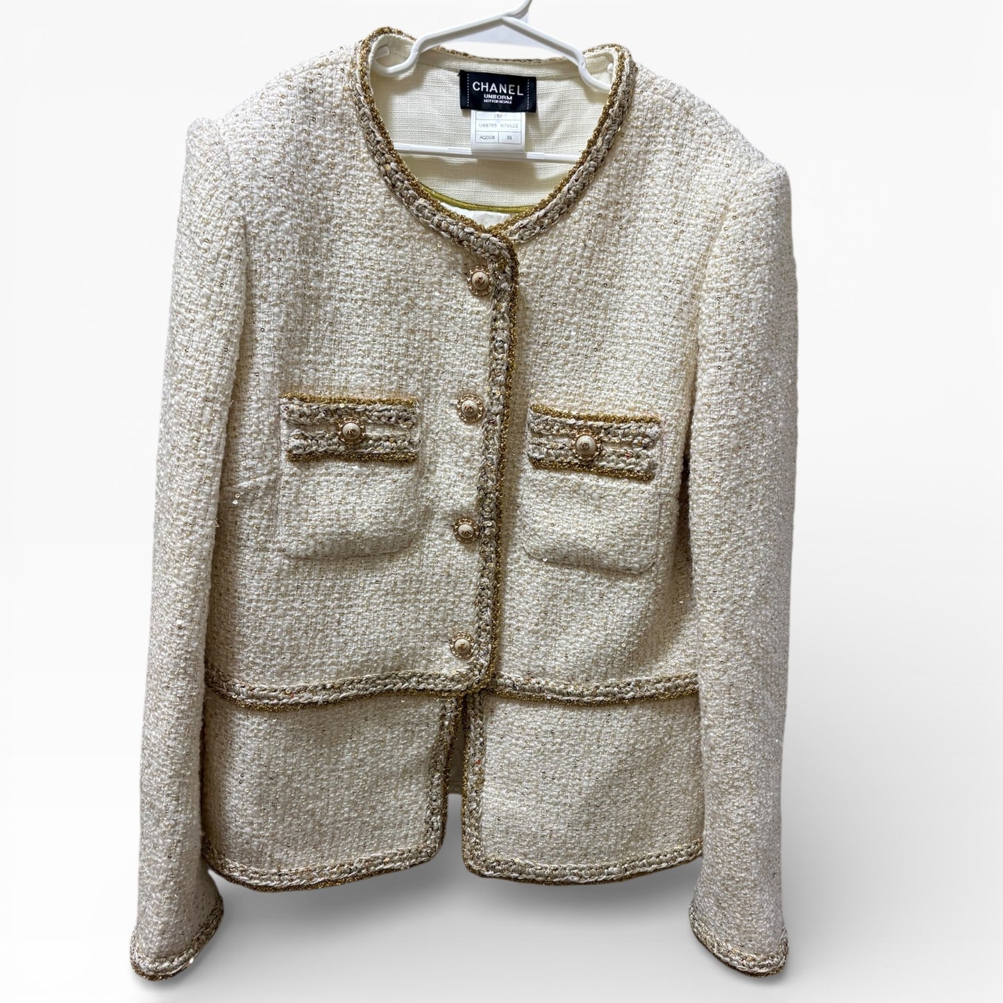 Cream Gold Detailed Tweed Button Up U.L Jacket | VIP/GWP