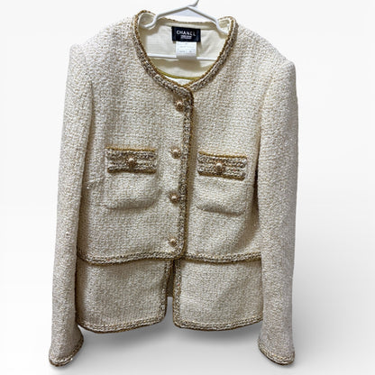 Cream Gold Detailed Tweed Button Up U.L Jacket | VIP/GWP