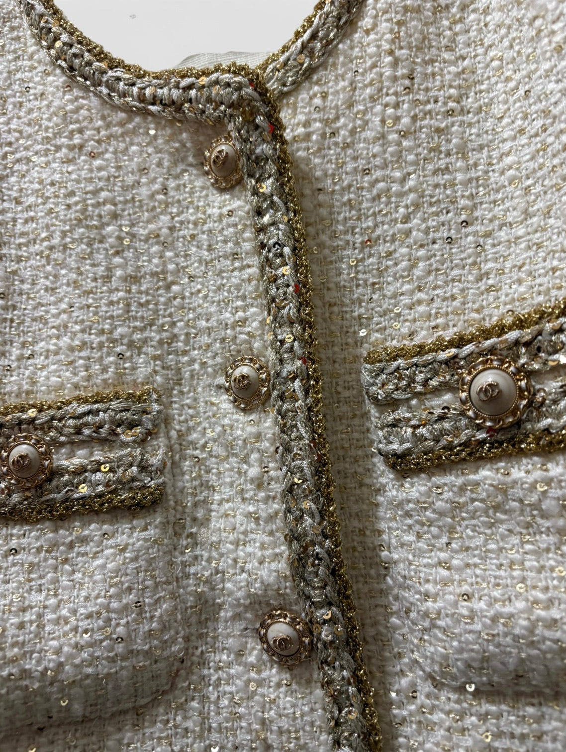 Cream Gold Detailed Tweed Button Up U.L Jacket | VIP/GWP