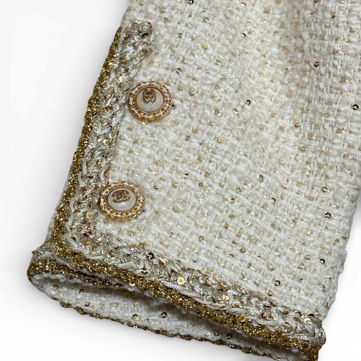 Cream Gold Detailed Tweed Button Up U.L Jacket | VIP/GWP