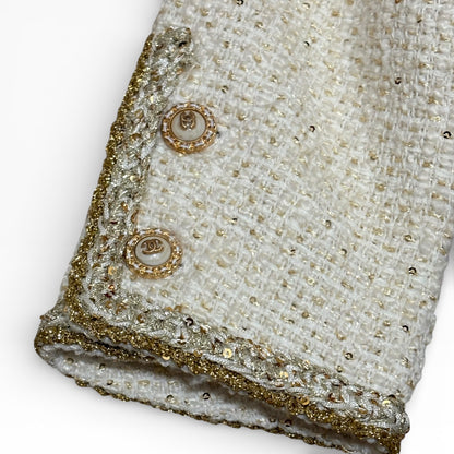 Cream Gold Detailed Tweed Button Up U.L Jacket | VIP/GWP