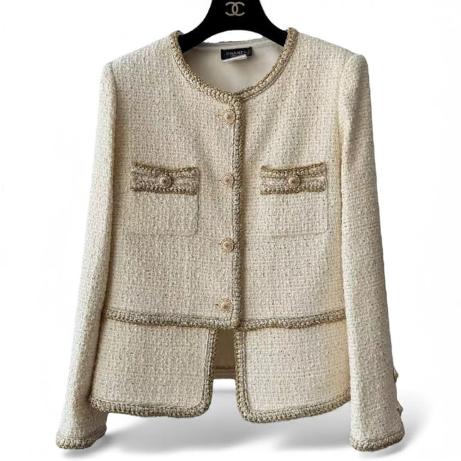 Cream Gold Detailed Tweed Button Up U.L Jacket | VIP/GWP