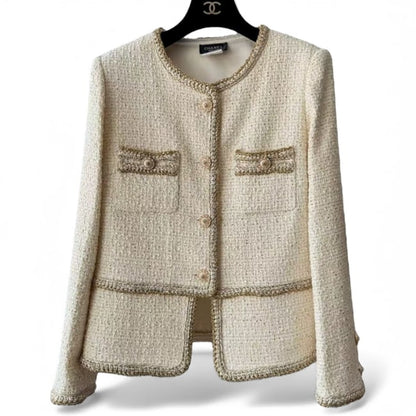 Cream Gold Detailed Tweed Button Up U.L Jacket | VIP/GWP