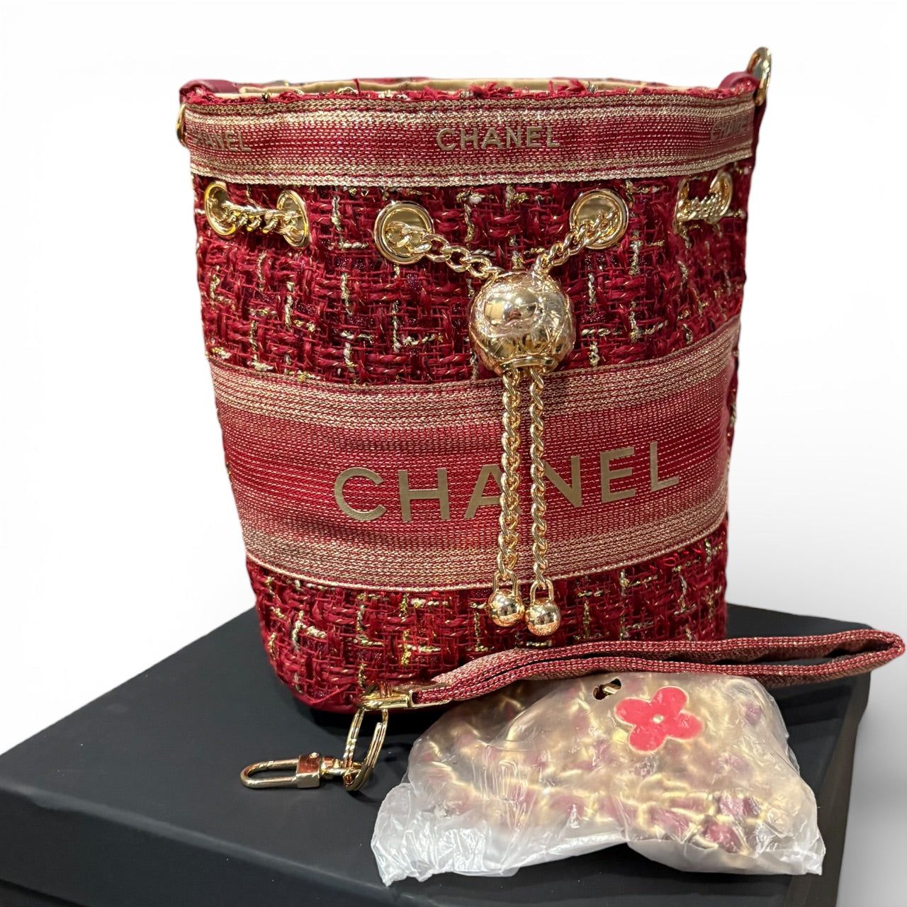Red Tweed Gold Mini Bucket Bag With | VIP/GWP