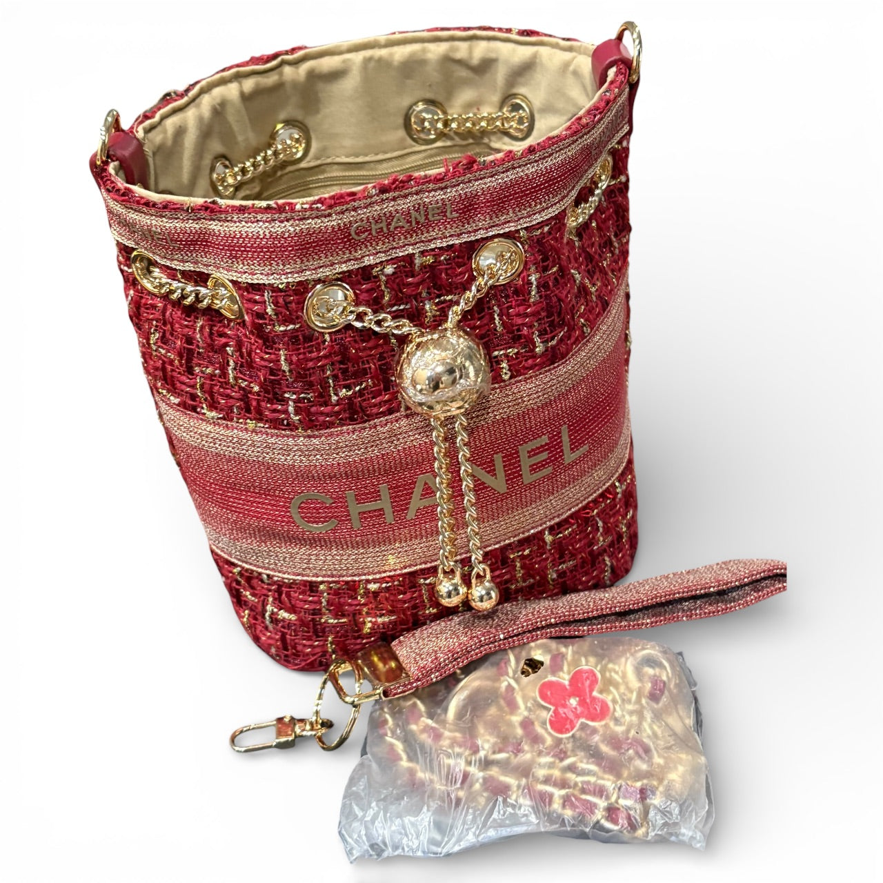 Red Tweed Gold Mini Bucket Bag With | VIP/GWP