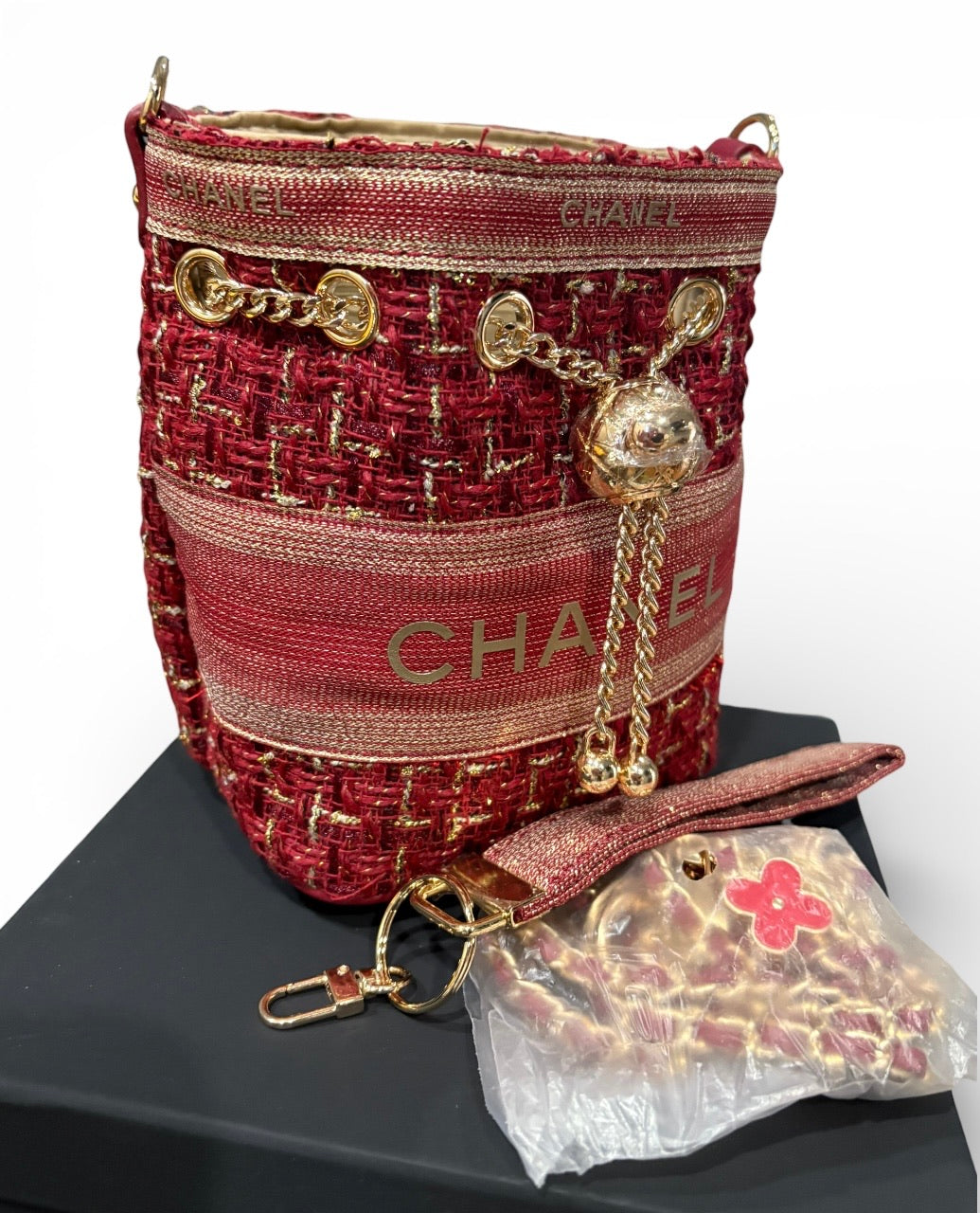 Red Tweed Gold Mini Bucket Bag With | VIP/GWP