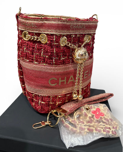 Red Tweed Gold Mini Bucket Bag With | VIP/GWP