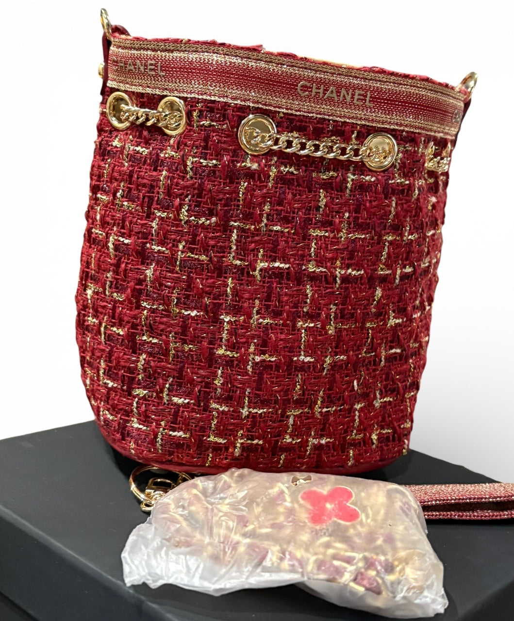 Red Tweed Gold Mini Bucket Bag With | VIP/GWP