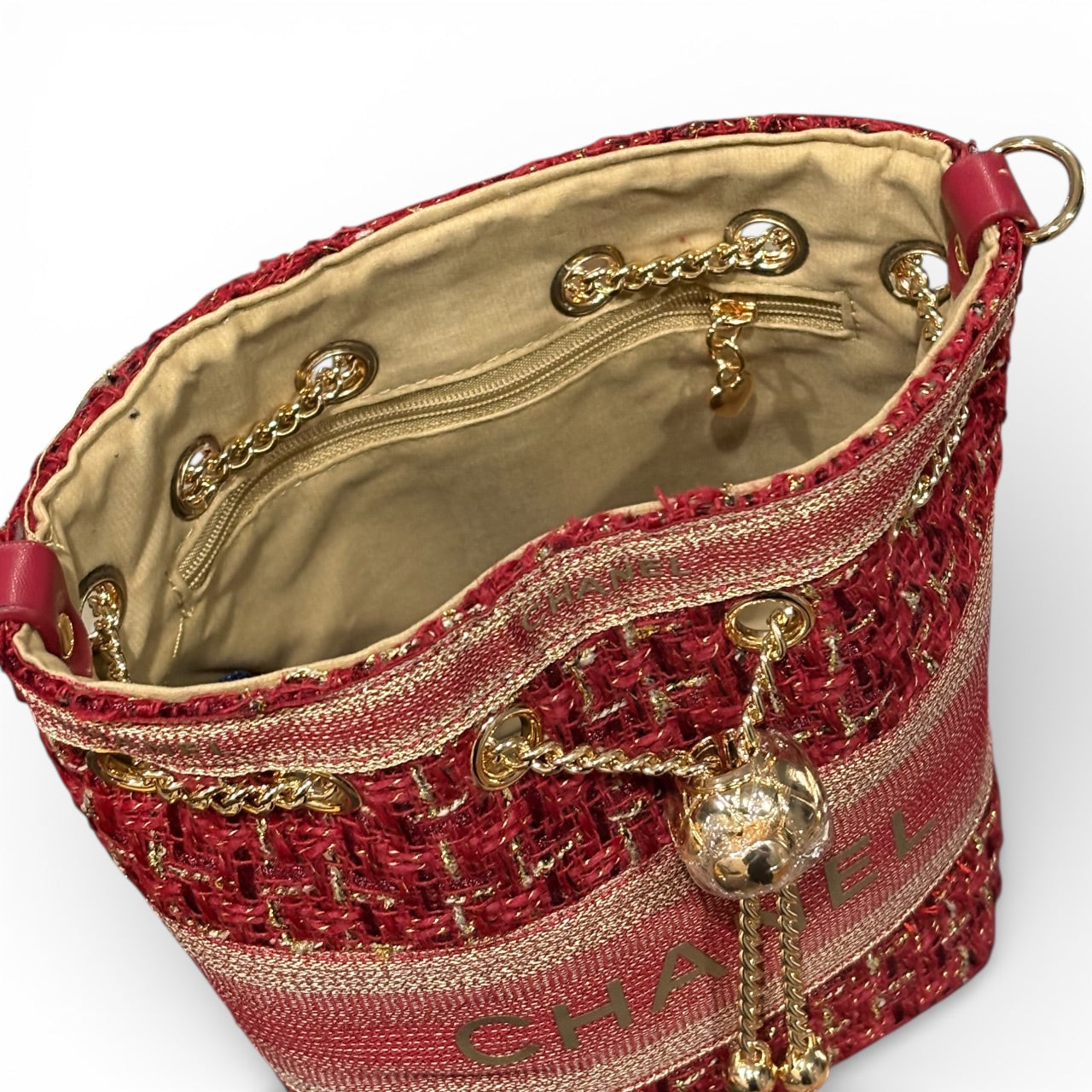 Red Tweed Gold Mini Bucket Bag With | VIP/GWP