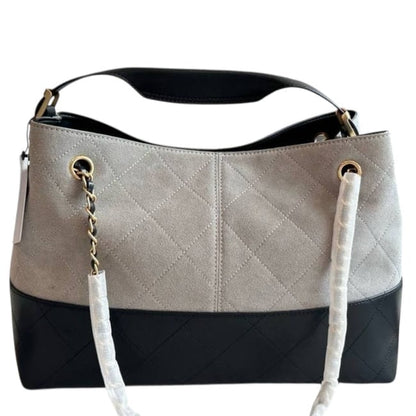 Tan Suede Black Quilted Hobo Shopping Bag | VIP/GWP