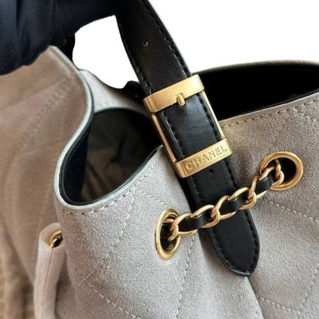 Tan Suede Black Quilted Hobo Shopping Bag | VIP/GWP