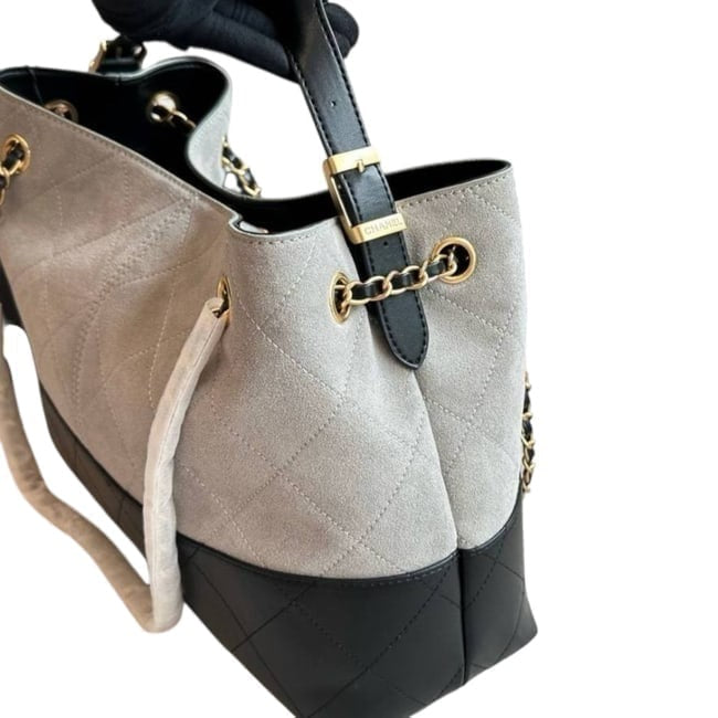 Tan Suede Black Quilted Hobo Shopping Bag | VIP/GWP