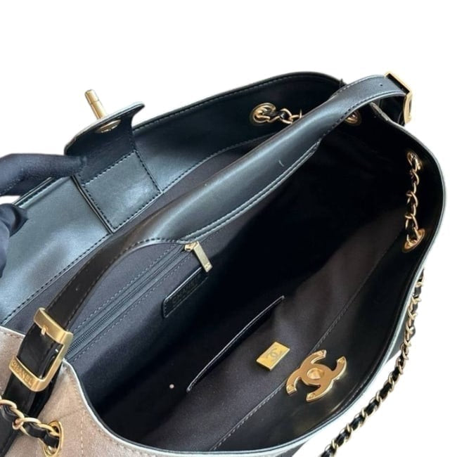 Tan Suede Black Quilted Hobo Shopping Bag | VIP/GWP