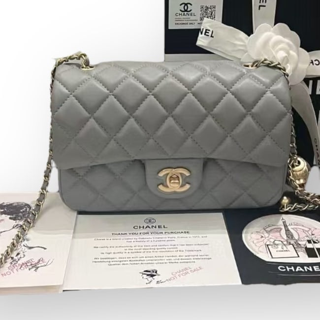 Dark Grey Pearl Crush Mini Flap Bag w/ Box | VIP/GWP