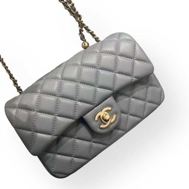 Dark Grey Pearl Crush Mini Flap Bag w/ Box | VIP/GWP