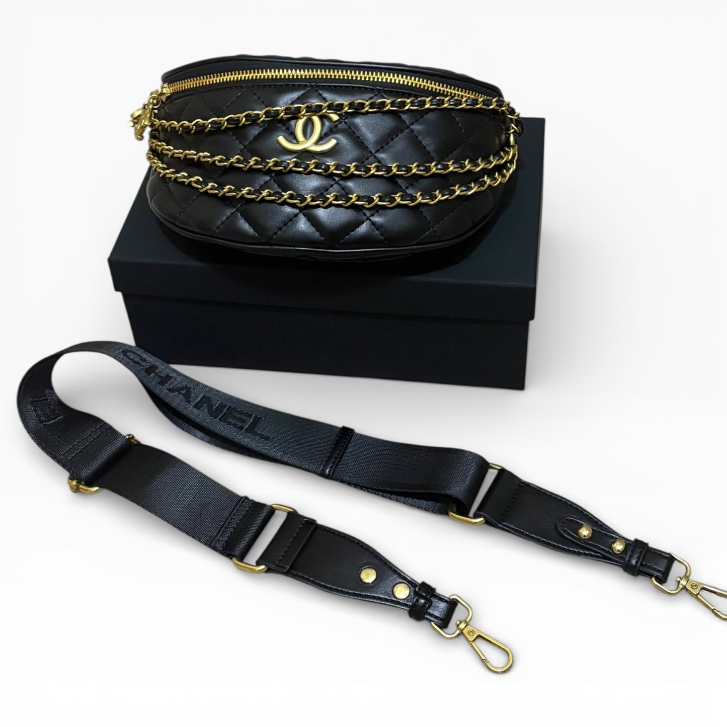 Black & Gold Quilted Belt BumBag w/ Box | VIP/GWP