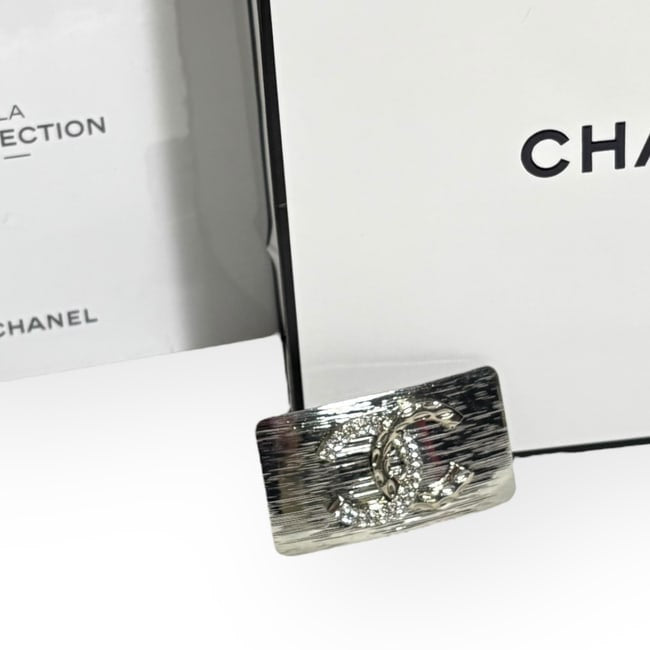 Silver Rhinestone Detailed CC Wide Rectangle Hair Clips | Beaute