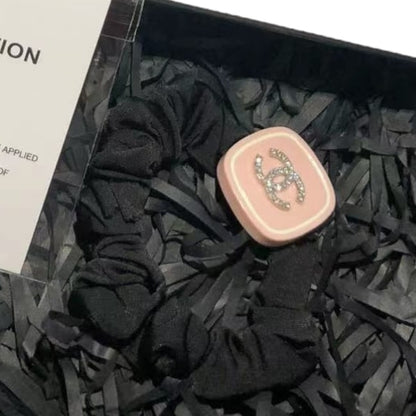 Pink White Rhinestone CC Logo Square Scrunchy | Beaute