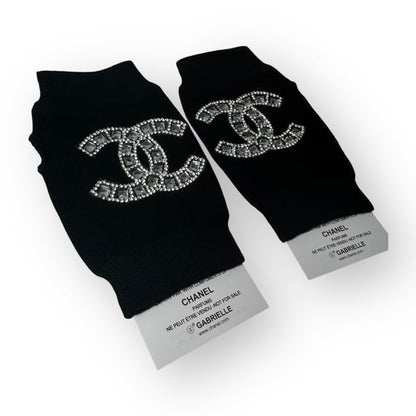 Gabrielle Black Rhinestone Logo Fingerless Gloves | VIP/GWP