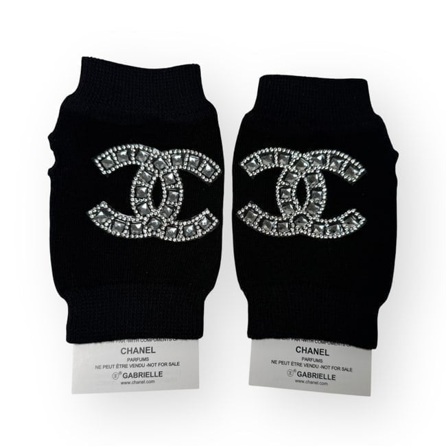 Gabrielle Black Rhinestone Logo Fingerless Gloves | VIP/GWP