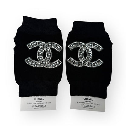 Gabrielle Black Rhinestone Logo Fingerless Gloves | VIP/GWP
