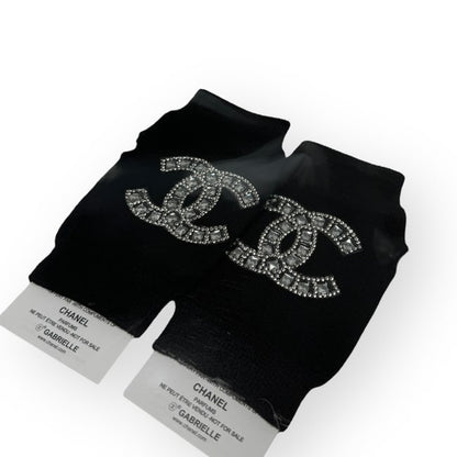 Gabrielle Black Rhinestone Logo Fingerless Gloves | VIP/GWP