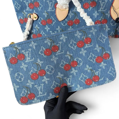 Denim Cherry Print Neverfull MM Tote & Pouch | VIP/GWP