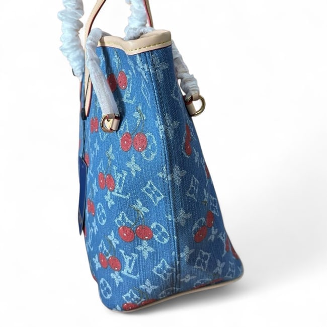 Denim Cherry Print Neverfull MM Tote & Pouch | VIP/GWP