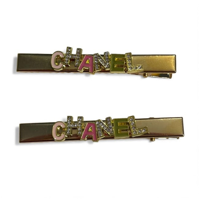 2Pc Gold Colorful Rhinestone Logo Hair Clips | Beaute