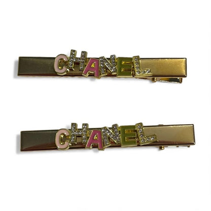 2Pc Gold Colorful Rhinestone Logo Hair Clips | Beaute