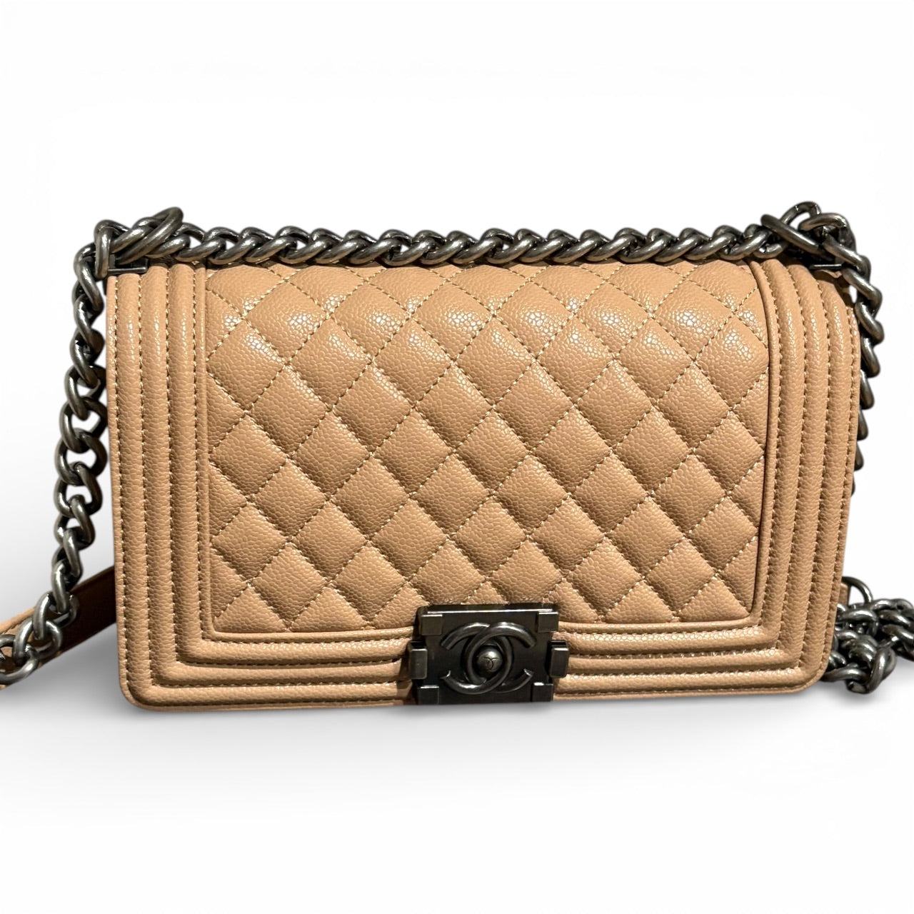 Beige & Silver Caviar Quilted Le Boy Bag | VIP/GWP